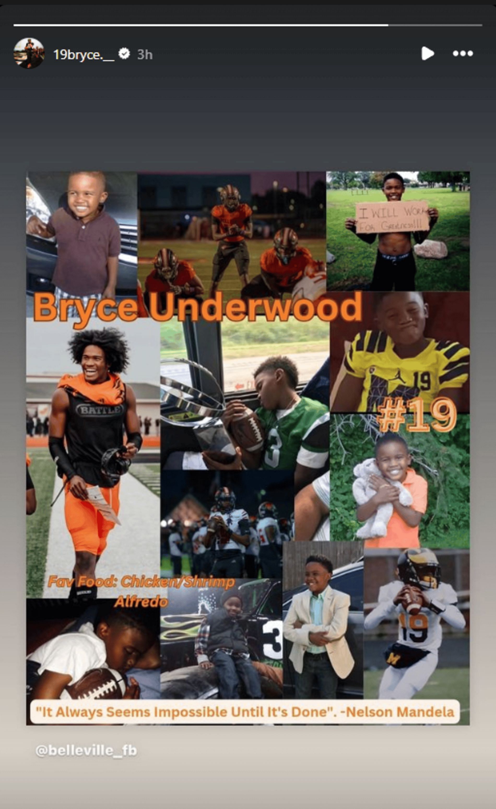 Collage featuring Belleville quarterback Underwood (Image via Instagram/19bryce._)