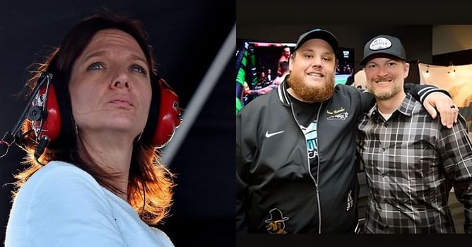 Kelley Earnhardt showcases Dale Jr.'s pose with singer Luke Combs as the latter heroically raises $24M for hurricane relief efforts