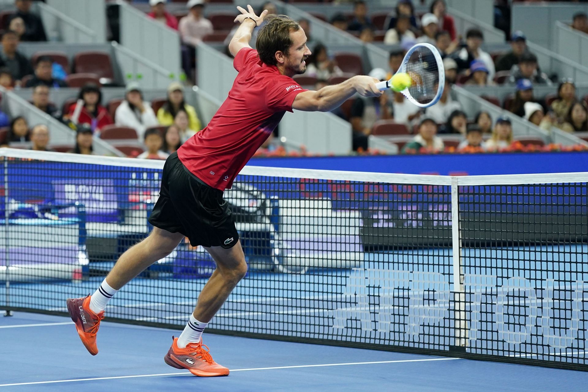 Medvedev attempts a volley in the 2024 China Open - Day 9 - Source: Getty