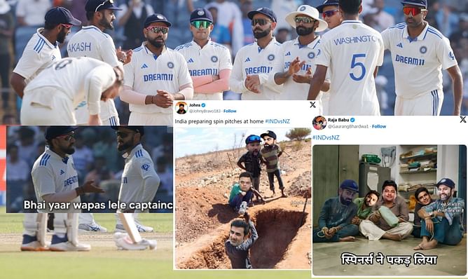 "Bhai yaar wapas lele captaincy"- Top 10 funny memes as India's 11-year unbeaten streak in danger after Day 2 of 2nd Test vs New Zealand 2024