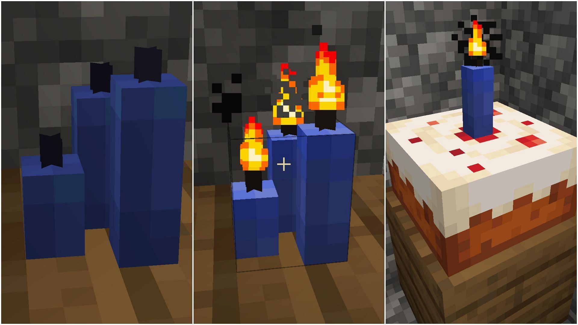 Candles can be lit by various items and can also be placed on a cake (Image via Mojang Studios)