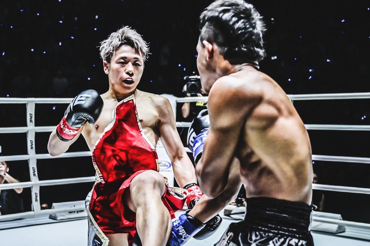 Takeru throwing his patented front kick against Thant Zin. [Photo via: ONE Championship]