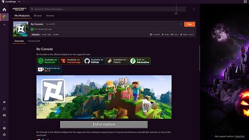 You can install the Minecraft Re-Console modpack from Curseforge (Image via Mojang Studios || Curseforge/@omo50)