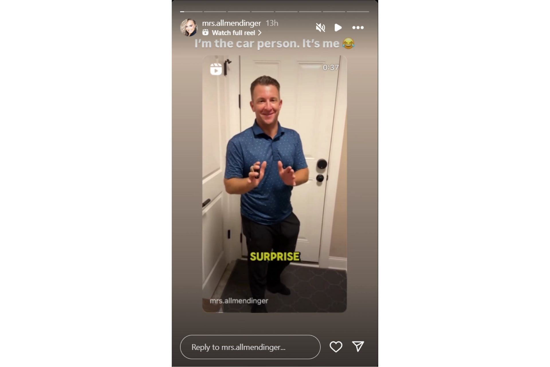 Tara Allmendinger reacts to her husband&#039;s prank on social media (@mrs.allmendinger on Instagram)