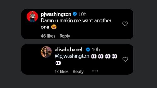 P.J. Washington comments on wife Alisah Chanel's post. (Credits: @alisahchanel_/Instagram)