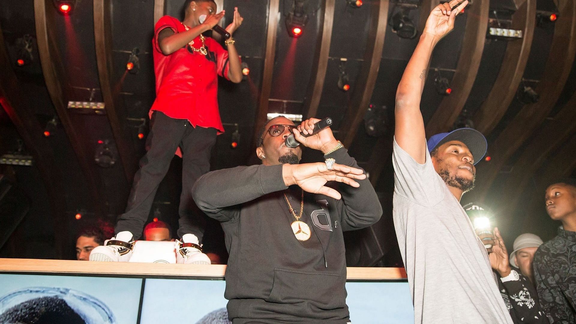 Sean &quot;Diddy&quot; Combs and rapper Kendrick Lamar attend Christian Casey Combs&#039; 16th birthday party at 1OAK on April 4, 2014 in West Hollywood, California. (Photo by Chelsea Lauren/Getty Images)