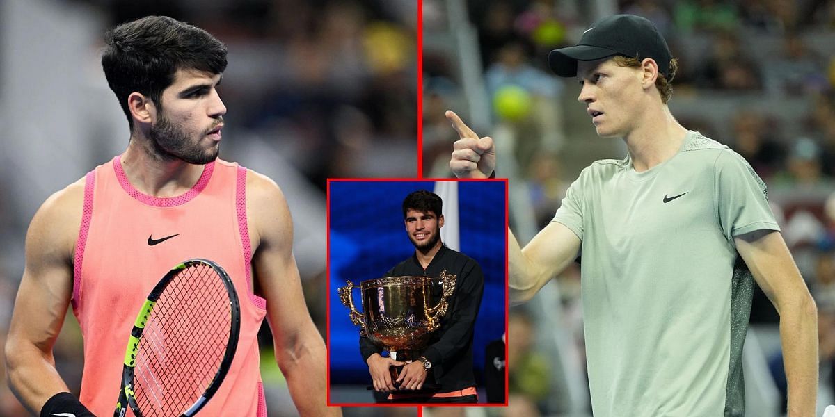 Carlos Alcaraz (L) defeats Jannik Sinner (R) in the China Open final | Getty