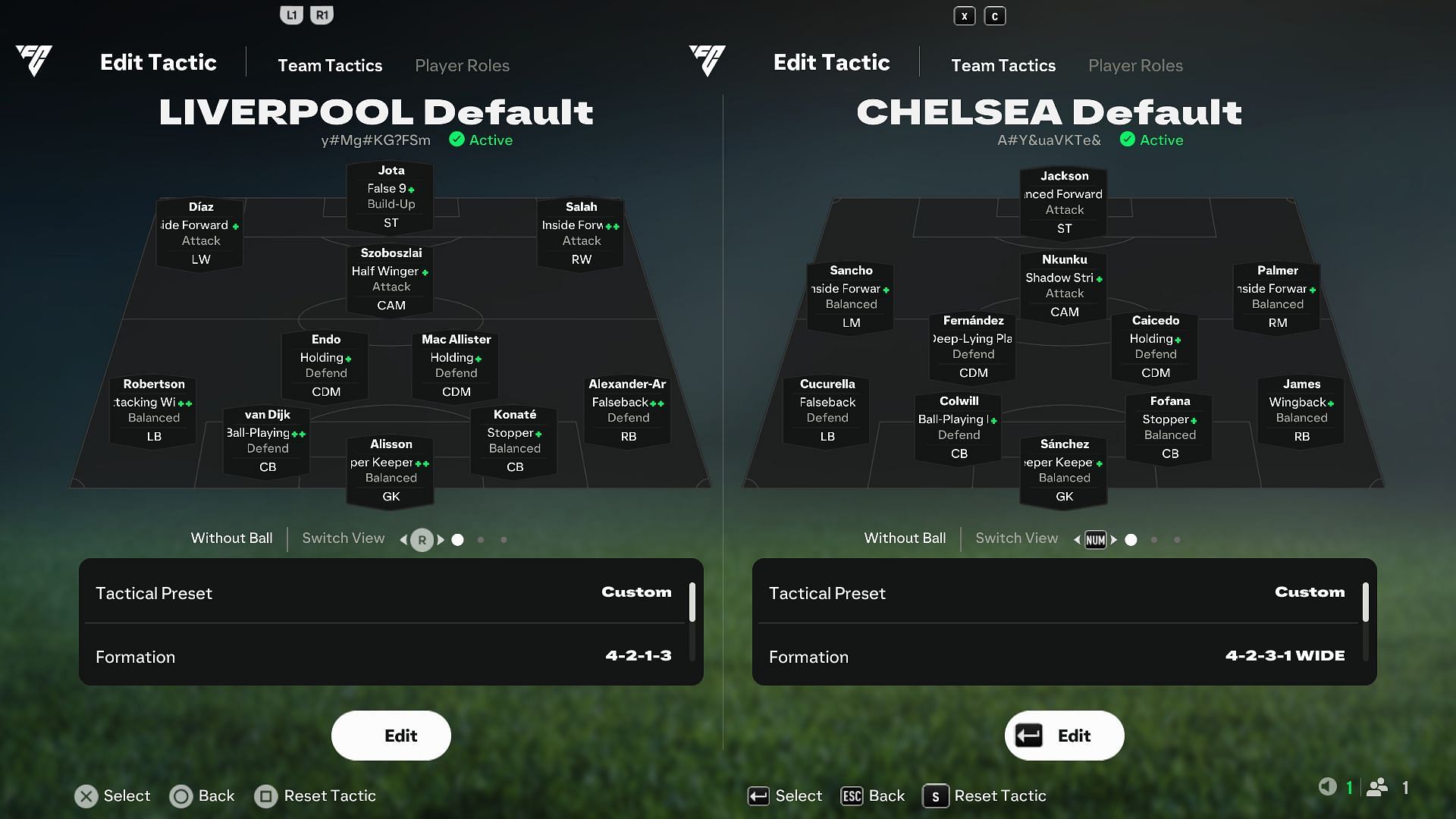 Chelsea and Liverpool default formation (Image via EA Sports)