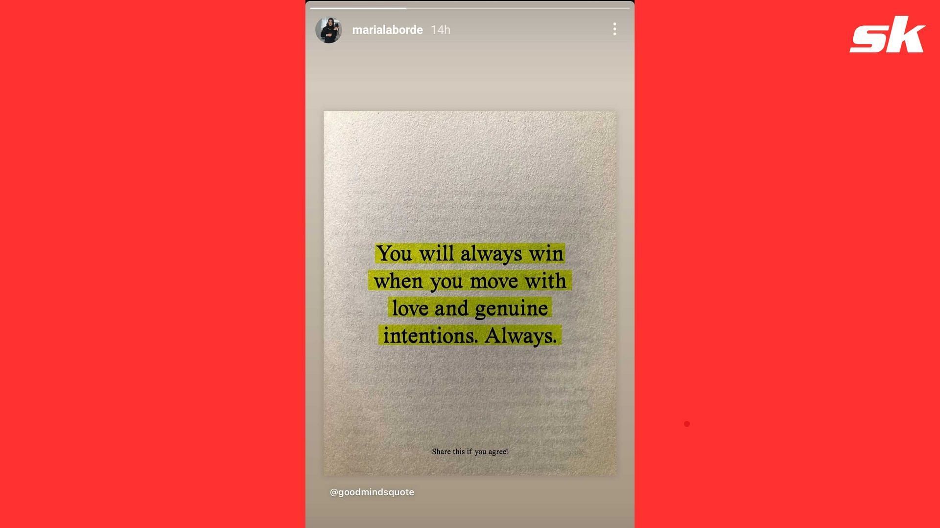 Maria Laborde sharing some words of wisdom in a message on her Instagram account (Instagram/marialaborde)