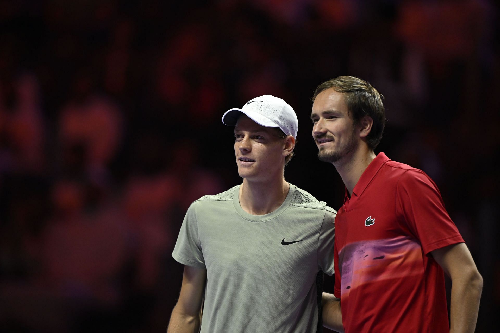 Jannik Sinner (L) and Daniil Medvedev (R) at the Six Kings Slam 2024 (Source: Getty)