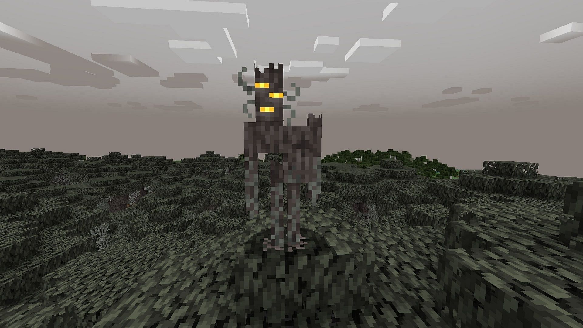 The creaking stands on a pale oak tree (Image via Mojang)