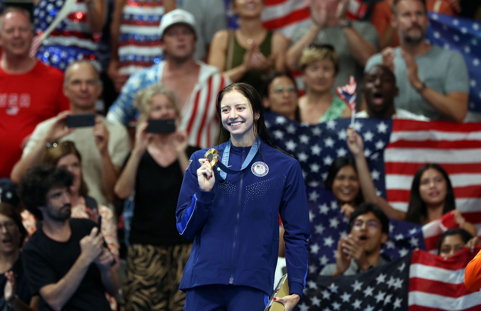 Kate Douglass after winning the 200m breaststroke at the Olympic Games Paris 2024: (Source: Getty)