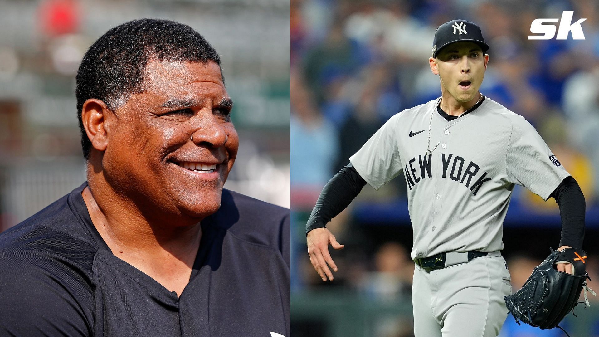 Yankees bullpen coach Mike Harkey playfully trolls closer Luke Weaver after calling himself a jungle cat (Photo Source: IMAGN)