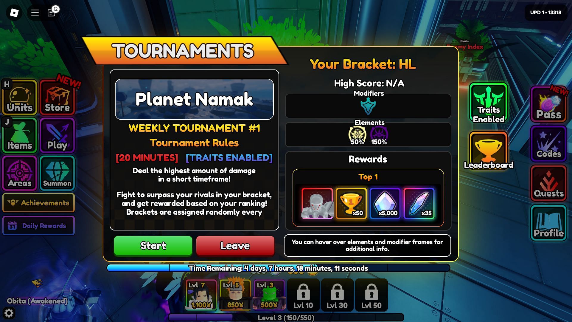 A new game mode called Tournament is now available in Anime Vanguards (Image via Roblox)