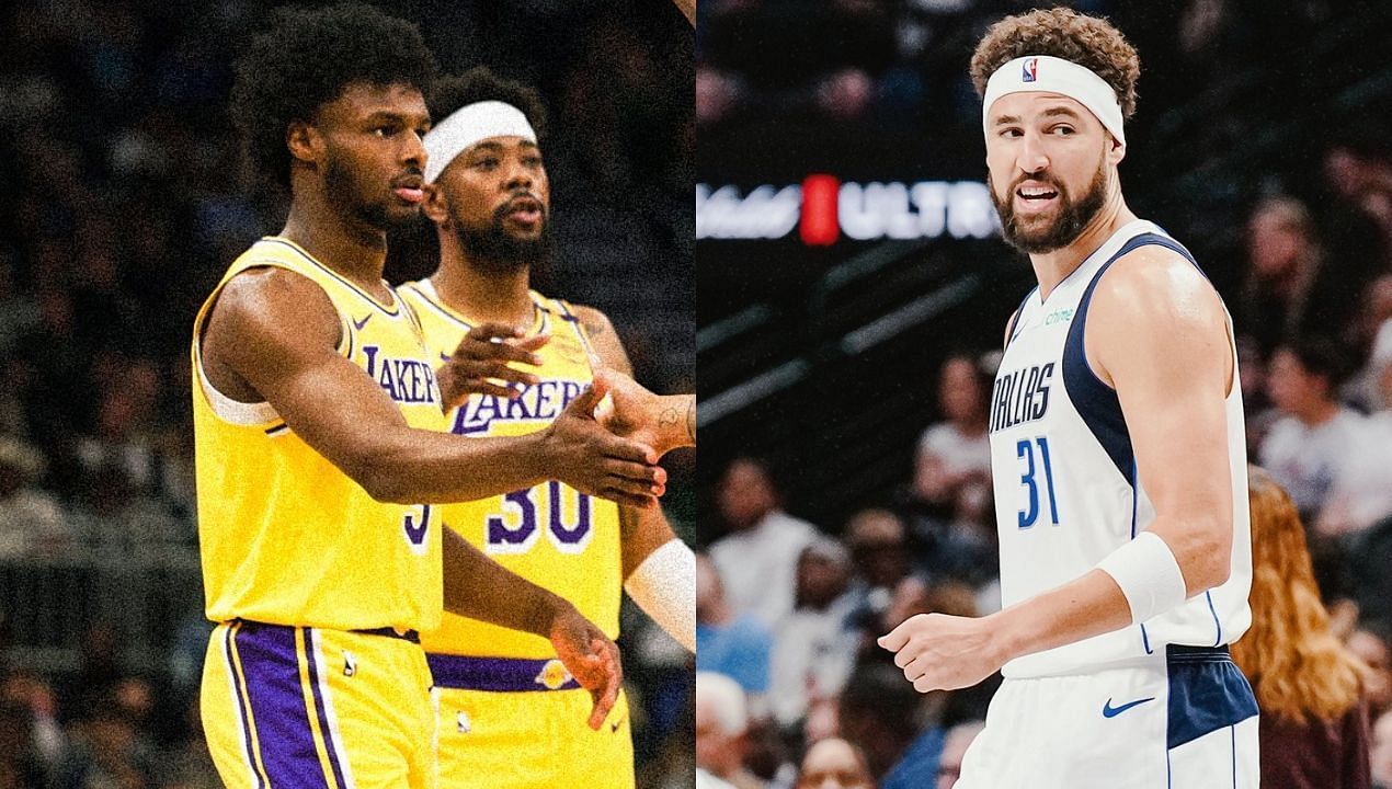 &quot;Better than Klank&quot;: Lakers fans buzz after Bronny James ends preseason with better numbers than Klay Thompson. (Credit: Lakers/X and Dallas Mavericks/X)