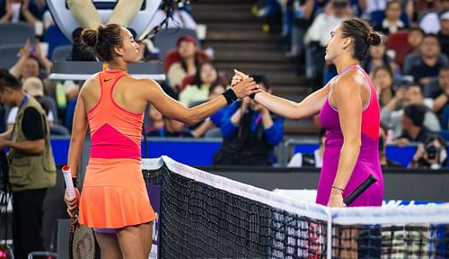 Zheng Qinwen and Aryna Sabalenka after the Wuhan Open final (Image Source: Getty)