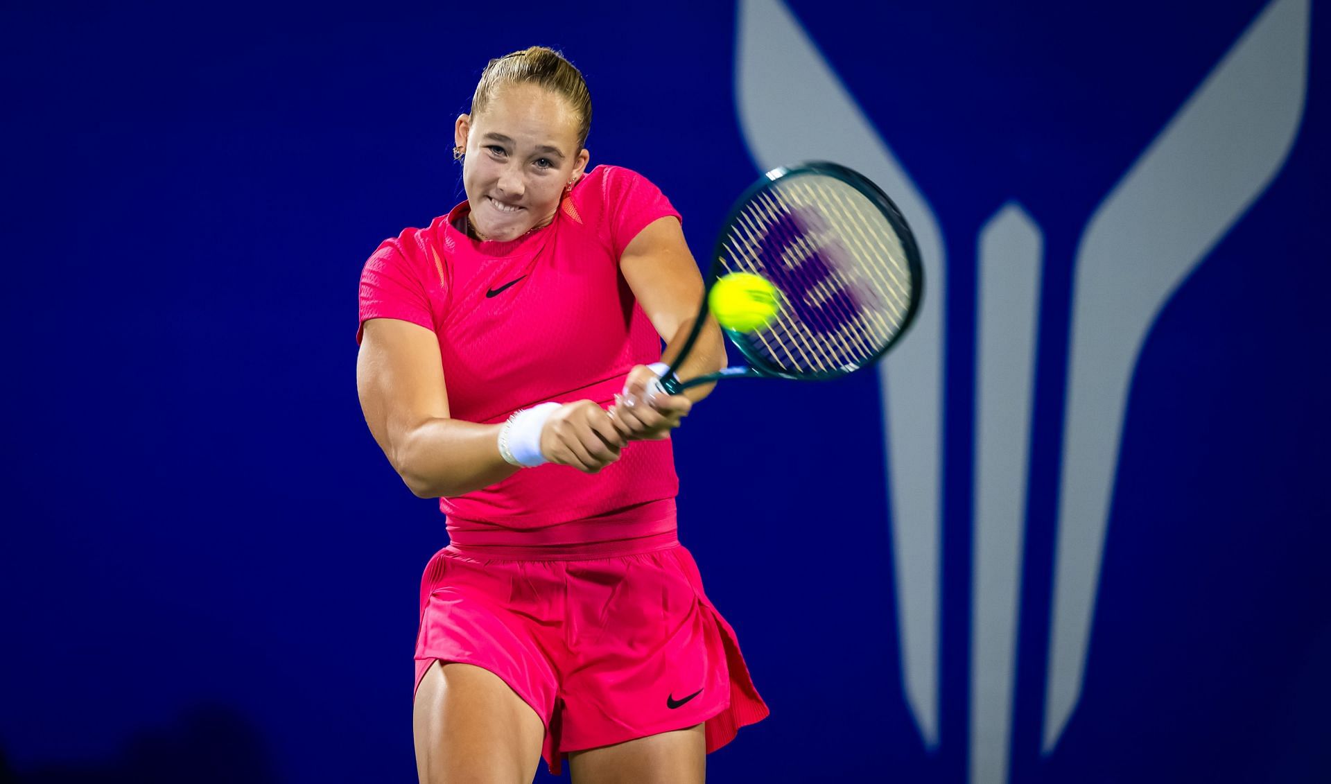 Mirra Andreeva in action at the 2024 Wuhan Open (Picture: Getty)