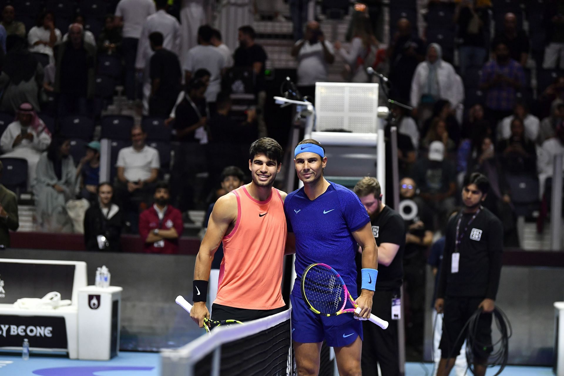 Carlos Alcaraz (L) and Rafael Nadal (R) at the 2024 Six Kings Slam (Source: Getty)