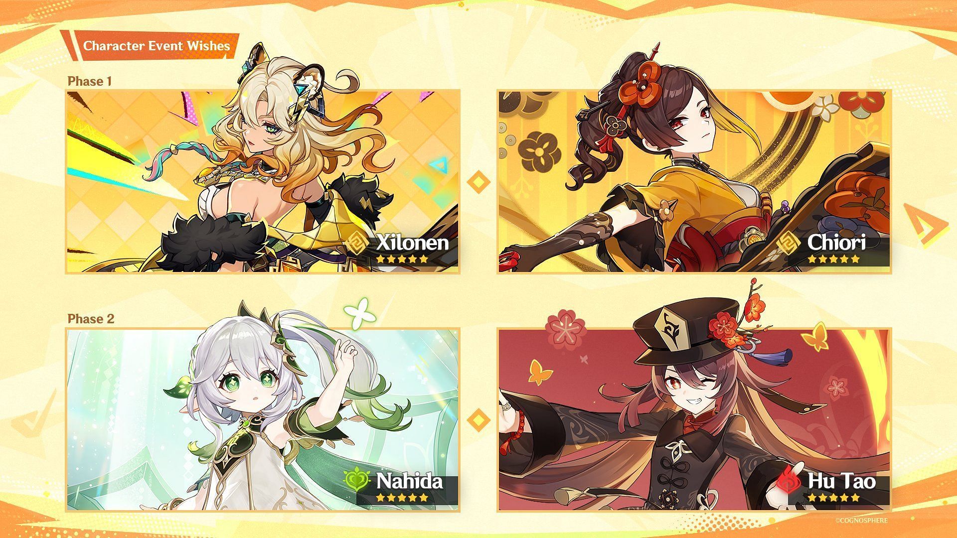 Personagens 5 estrelas para v5.1 (Imagem via HoYoverse)