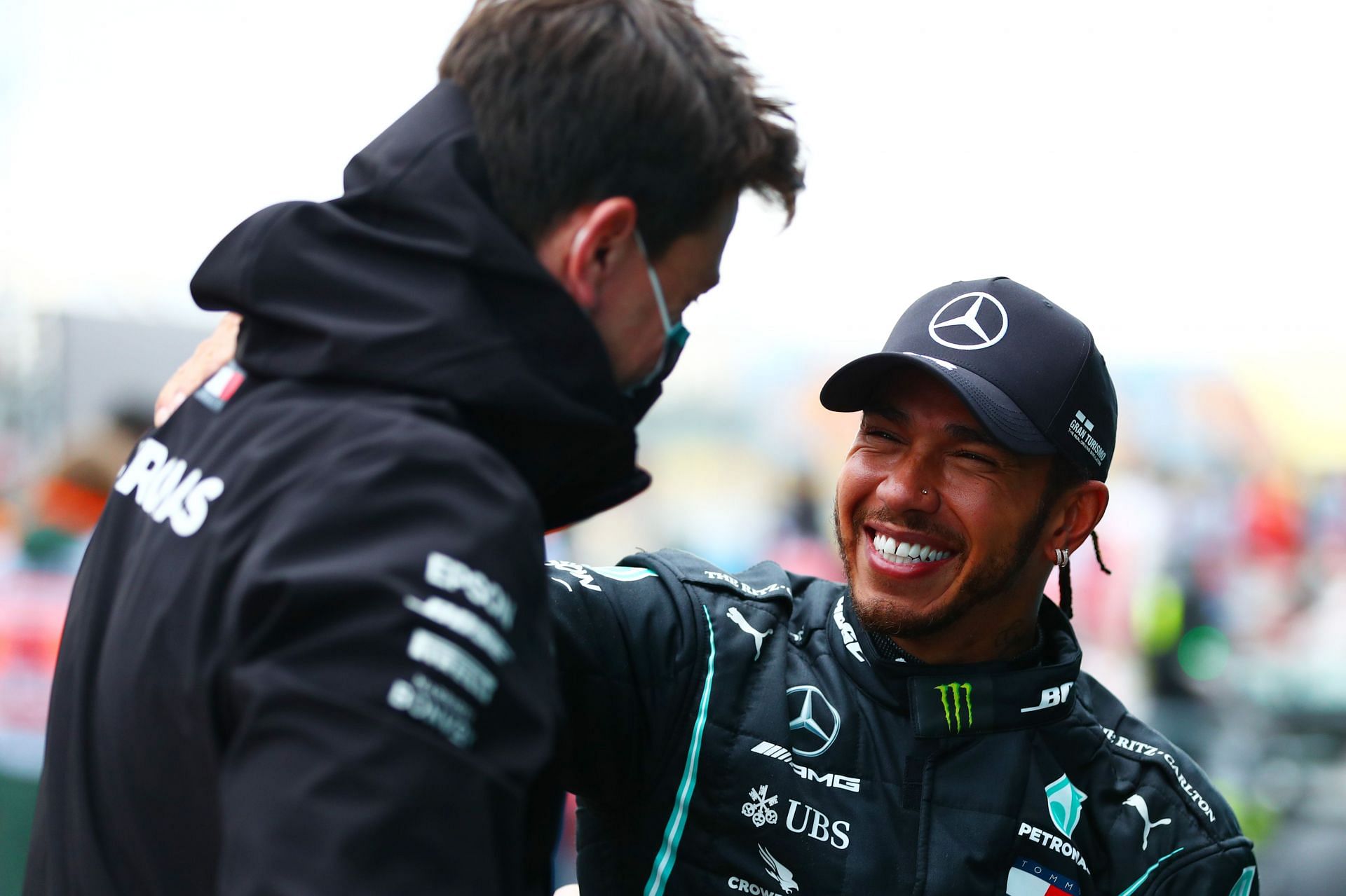 Lewis Hamilton of Great Britain and Mercedes GP celebrates winning a 7th F1 World Drivers Championship with Toto Wolff at the F1 Grand Prix of Turkey - Source: Getty Images