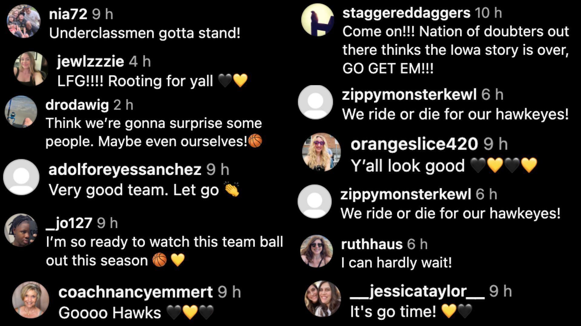 Fan reactions to Iowa roster (Credit: Instagram/@iowawbb)