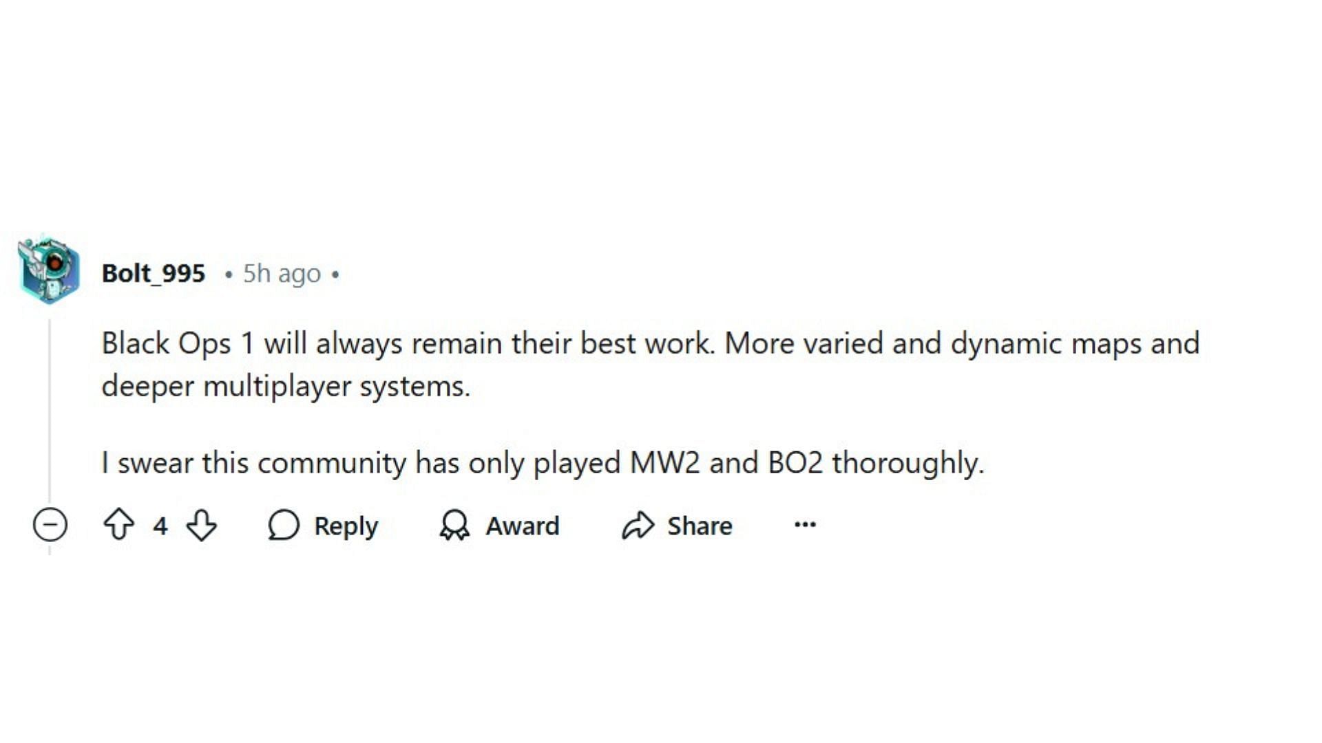 User commenting on Black Ops 1(Image via Reddit)