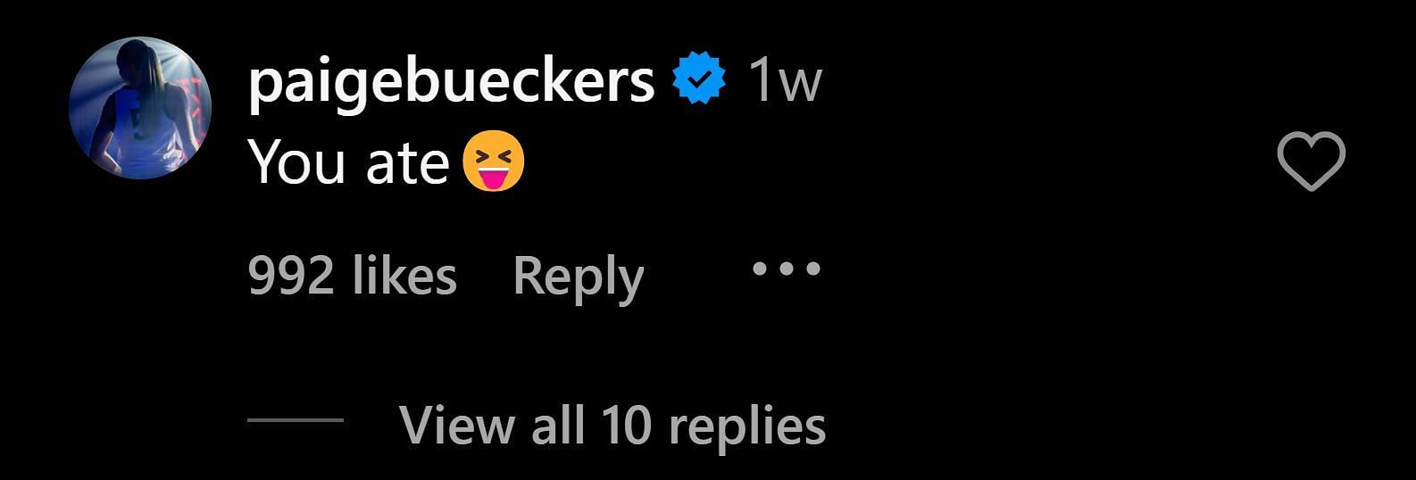 Bueckers commented on KK's IG post