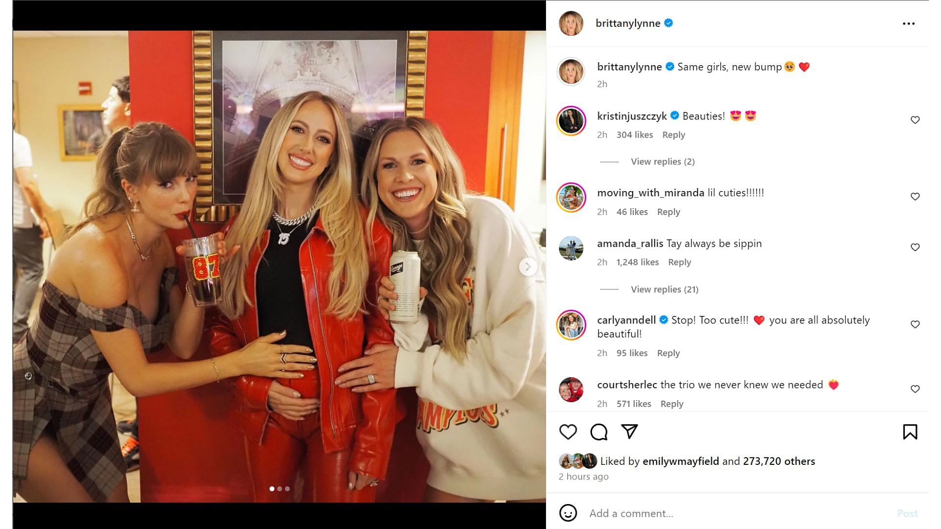 Patrick Mahomes&#039; wife Brittany recreates iconic photo with Taylor Swift, Lyndsey Bell [Image credit: @brittanylynne IG]