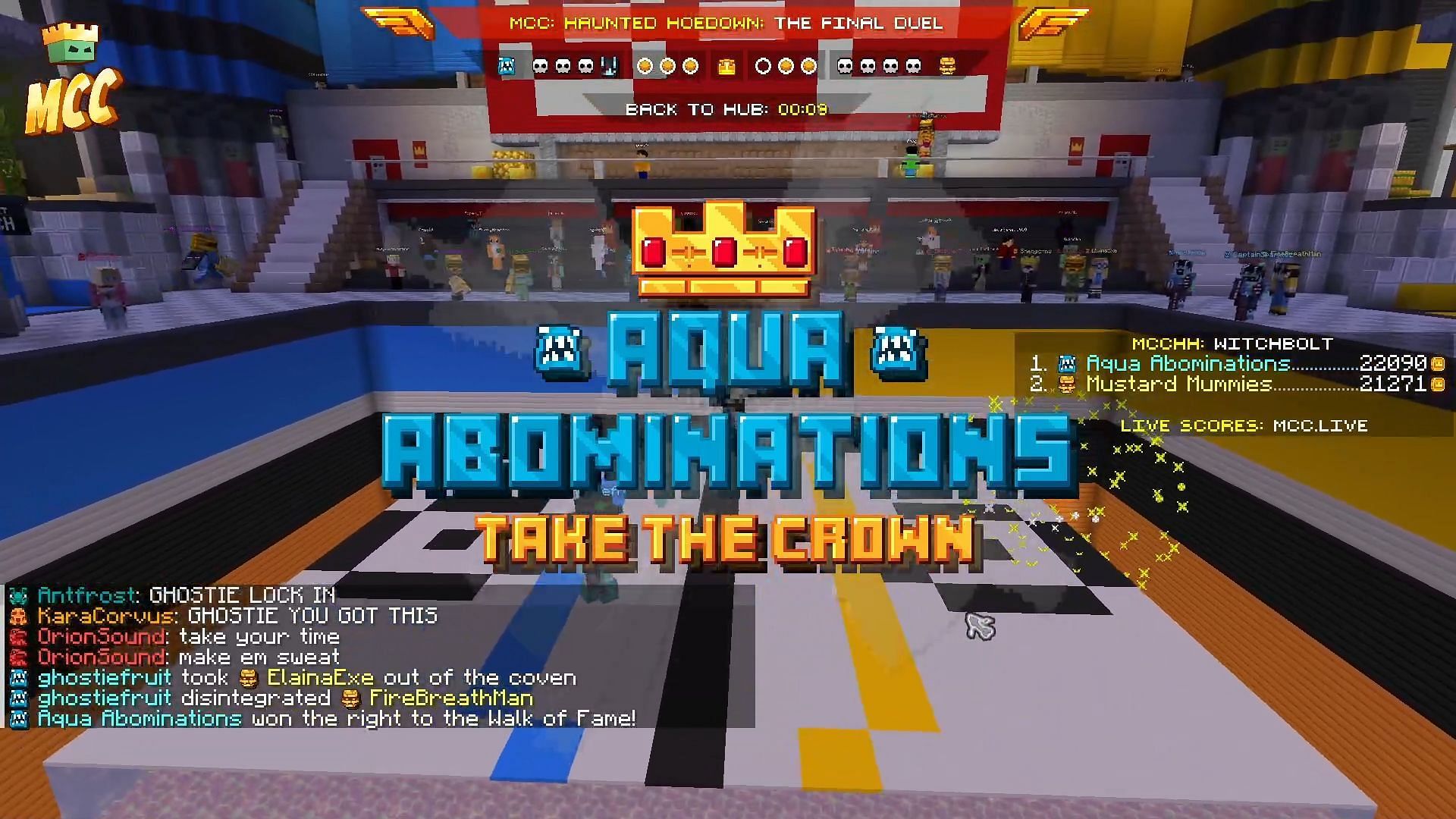 Aqua Abominations have crowned the victors of Haunted Hoedown with 22090 coins and victory in dodgebolt (Image via twitch.tv/thenoxcrew)