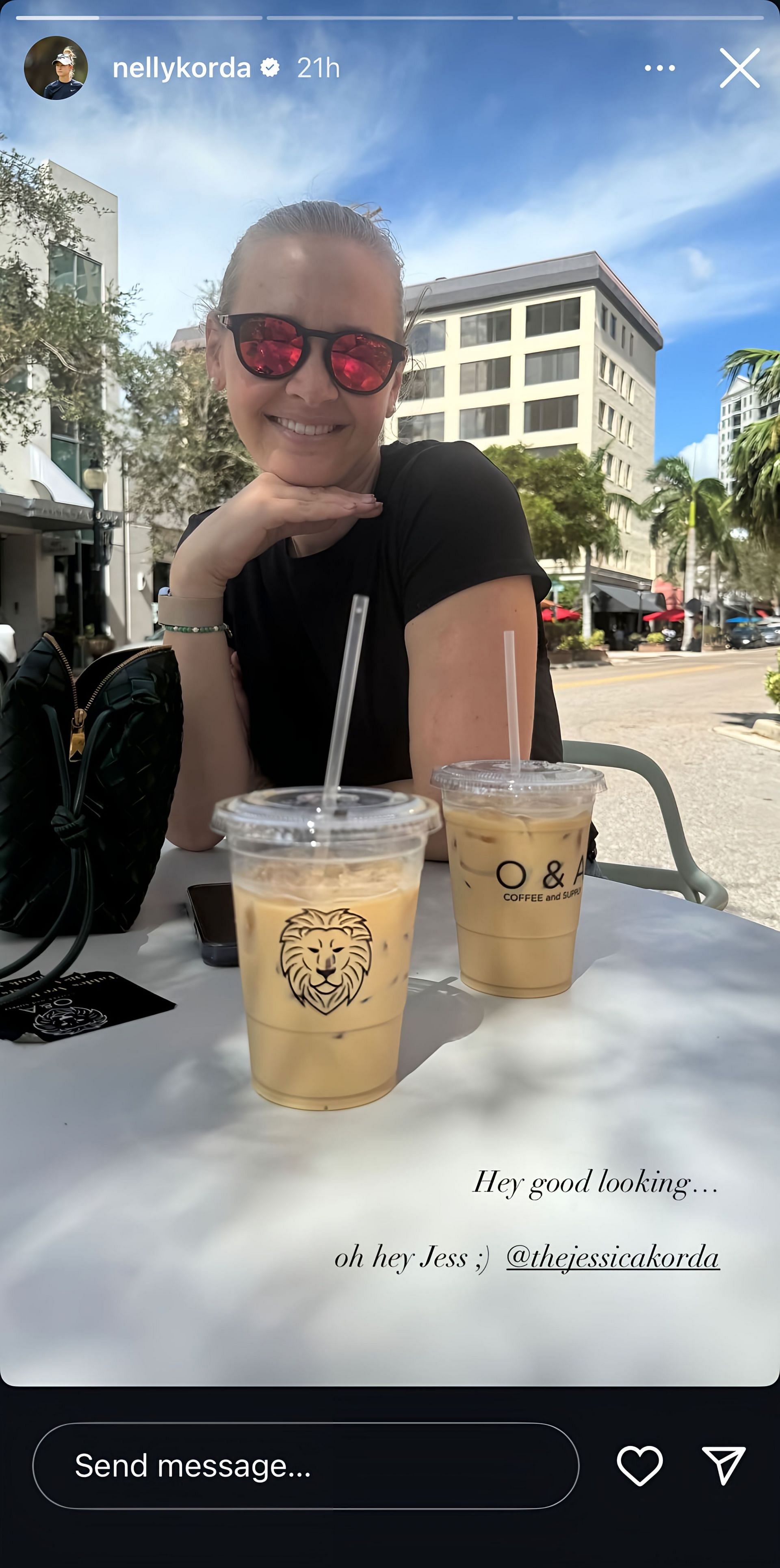 Nelly Korda shares a picture of her coffee date with her sister Jessica Korda (Image via Instagram @nellykorda)