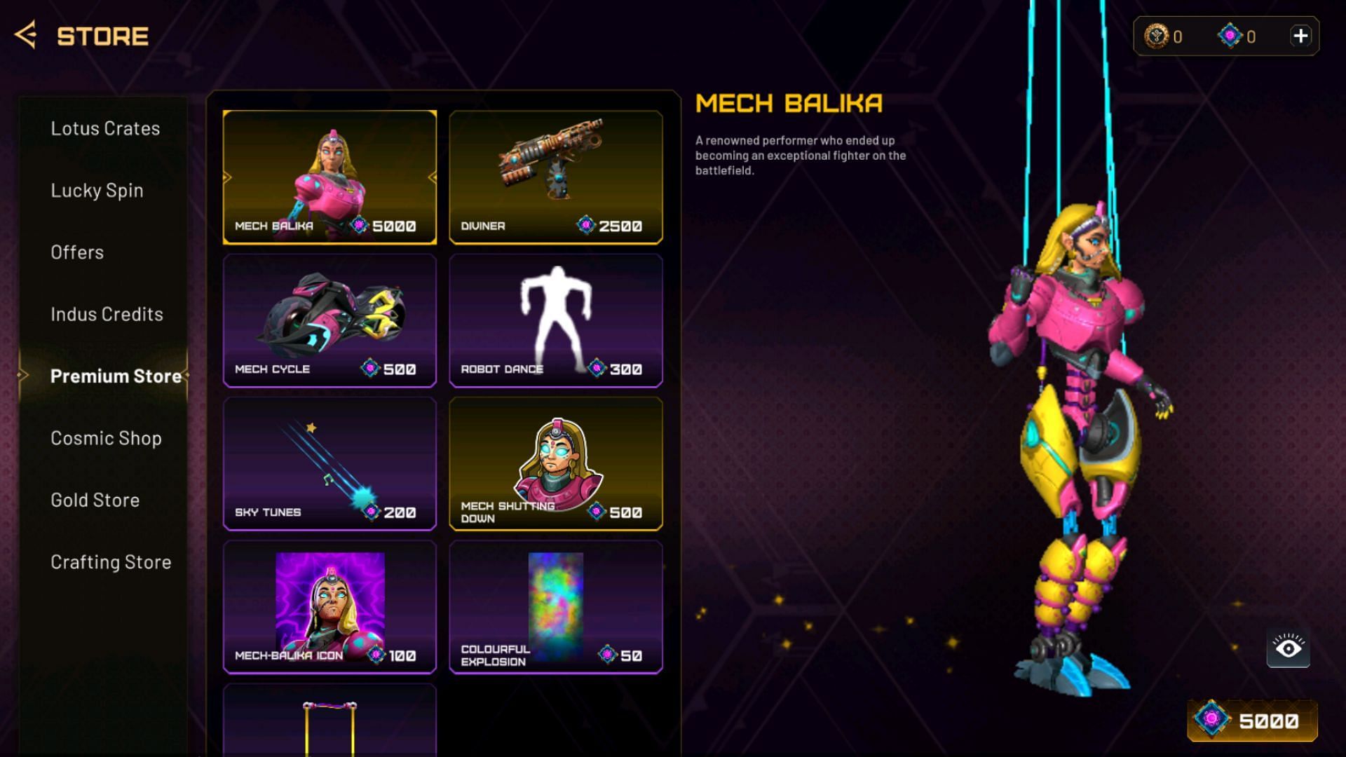 You can buy Mech Balika in the premium store (Image via SuperGaming)