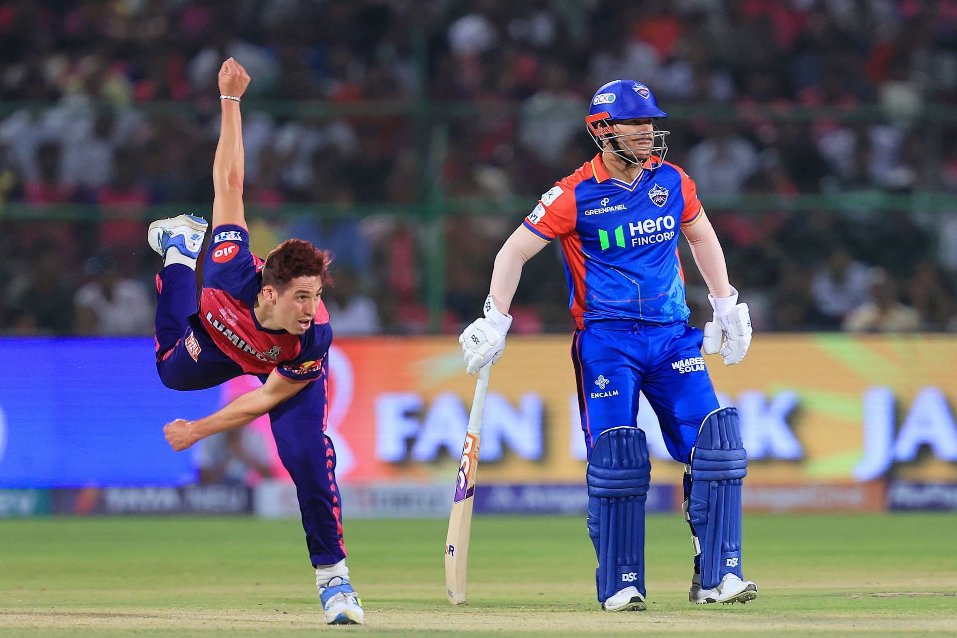 Nandre Burger bowling in a match against Delhi Capitals (Image Credits: Getty Images)