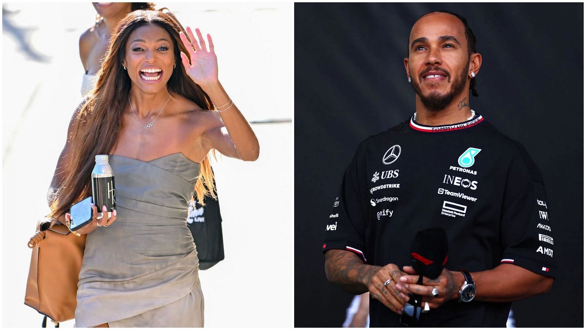 Gabby Thomas and Lewis Hamilton 