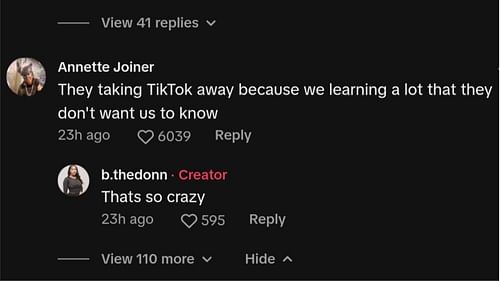 A user expressed frustration upon the news about the probable ban (Image via TikTok/@b.thedonn)