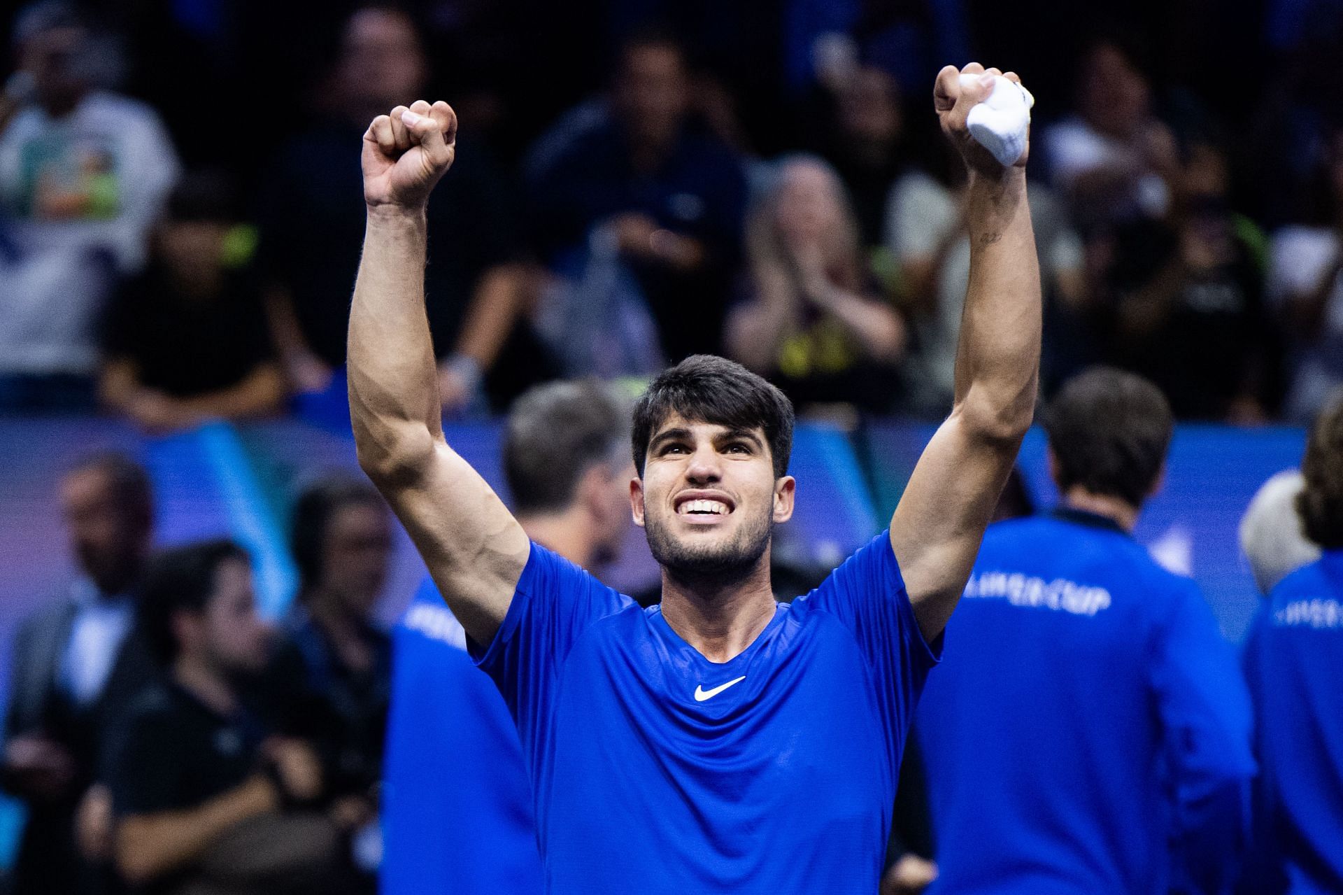 Carlos Alcaraz celebrates at Laver Cup 2024