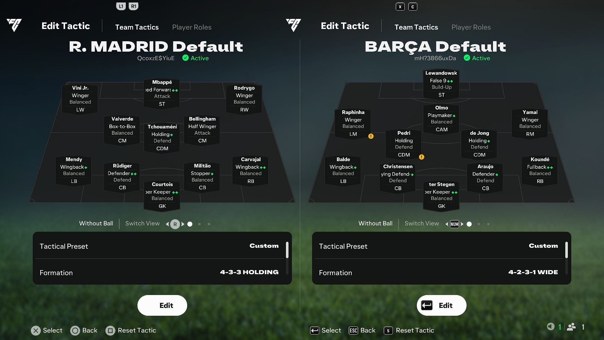 Real Madrid vs Barcelona: Player Roles and tactics (Image via EA Sports)