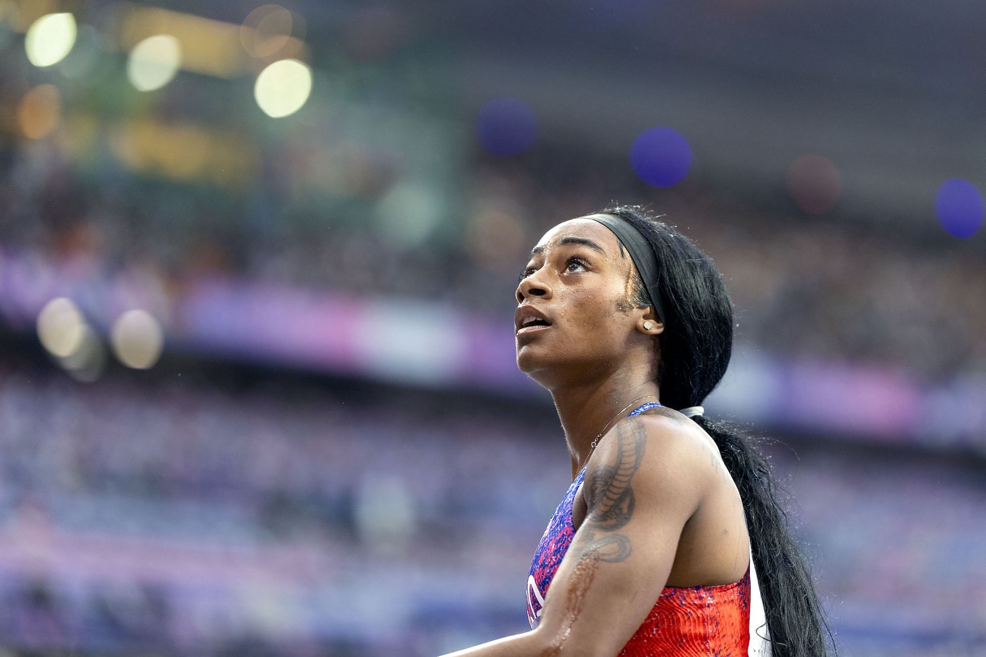 Richardson during the Women&#039;s 4x100m relay finals at the Paris quadrennial event (Image via Getty)