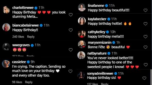 Charlotte Flair, Nia Jax, and other WWE stars decided to comment (Image credit: Carmella's Instagram)