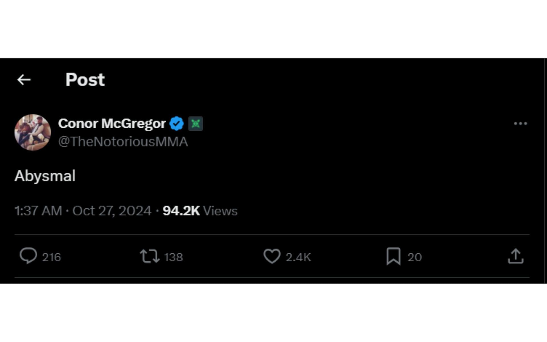 Conor McGregor&#039;s deleted post on X