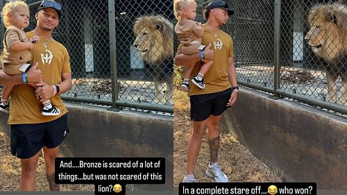 Patrick Mahomes and son Bronze stare down a lion