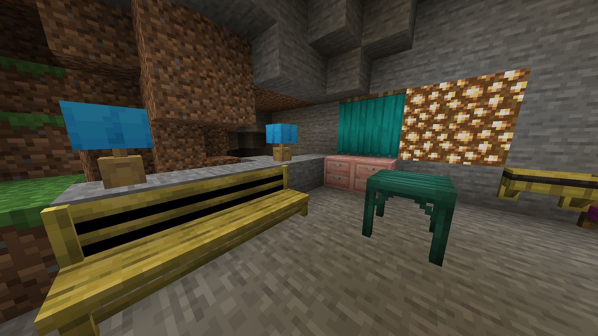 The variety of furniture makes this one of the best Minecraft mods (Image via Mojang Studios/crispytwig)