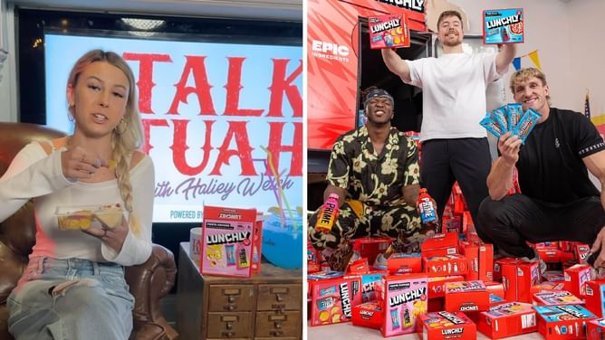"The meme is real": Internet reacts to viral Hawk Tuah girl promoting Lunchly with KSI's song in the background