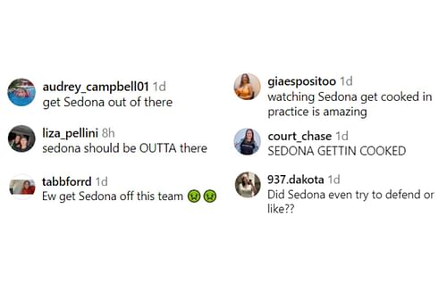 Fans' comments about Sedona Prince on TCU's IG post