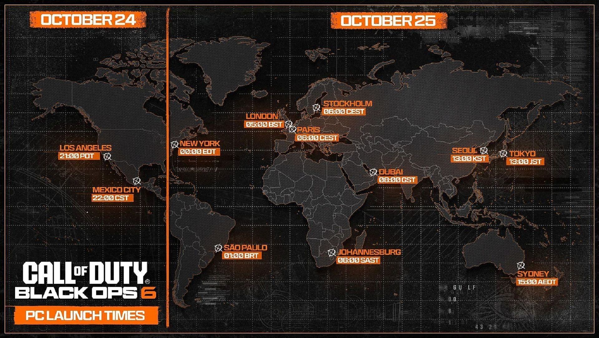 PC launch times for BO6 (Image via Activision)