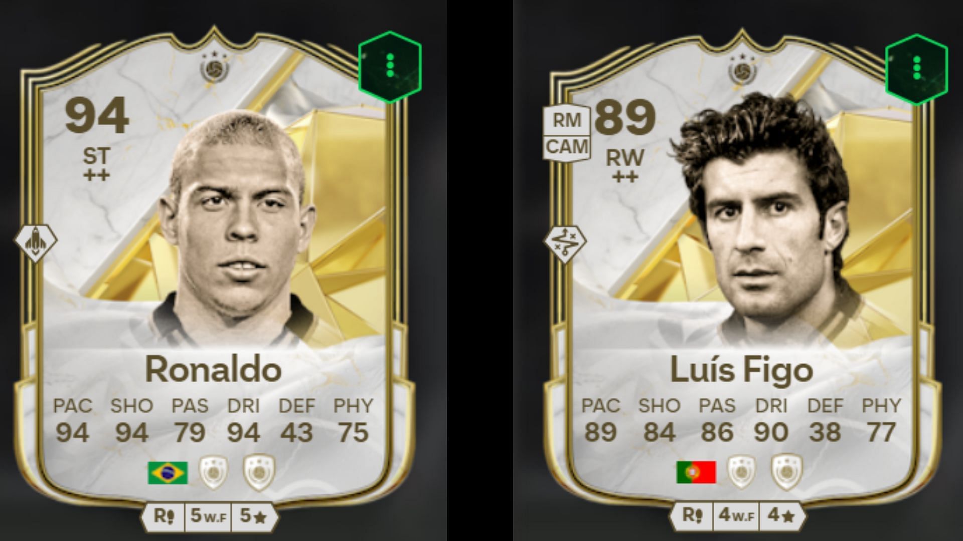 Ronaldo and Figo Icon cards (Images via FUTBIN || EA Sports)