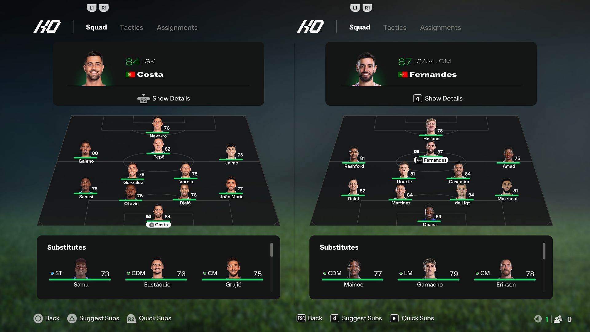 FC Porto and Manchester United&#039;s squads (Image via EA Sports)