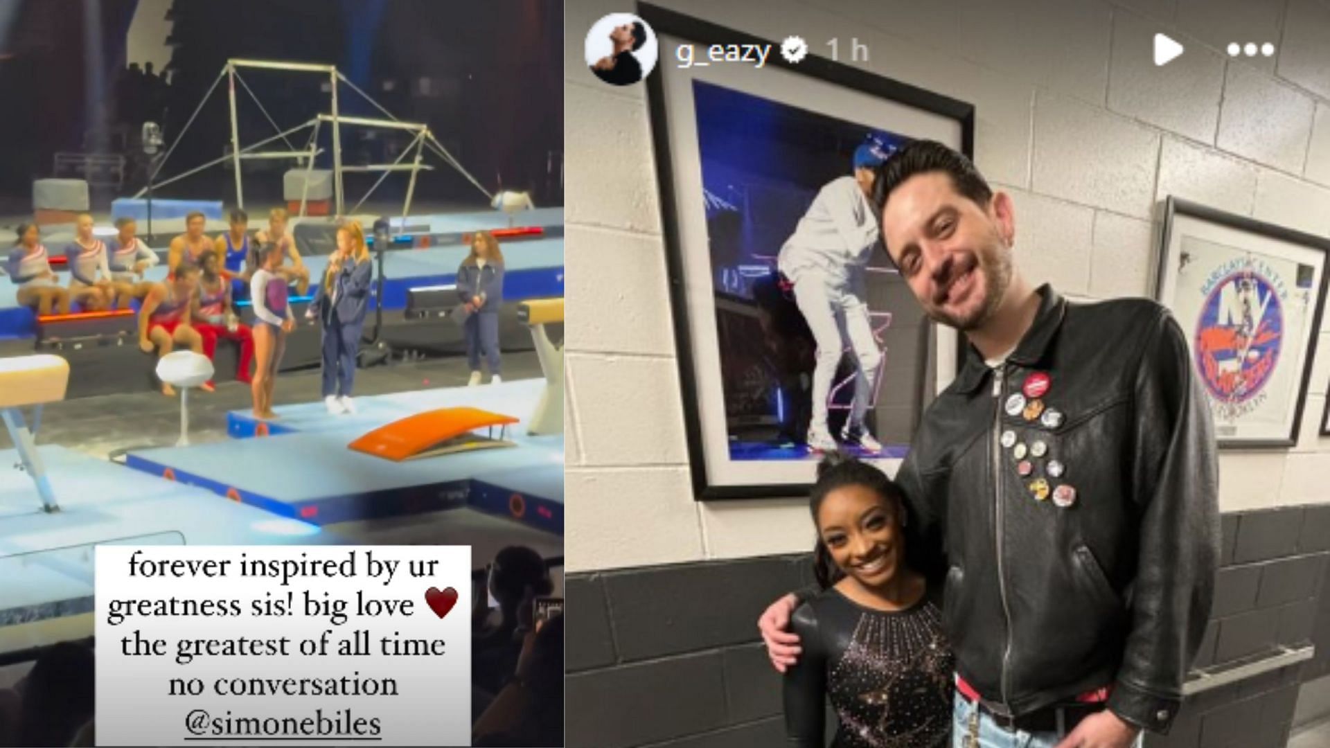 Screengrab of G-Eazy&#039;s Instagram stories on Simone Biles [Image Source: G Eazy Instagram]