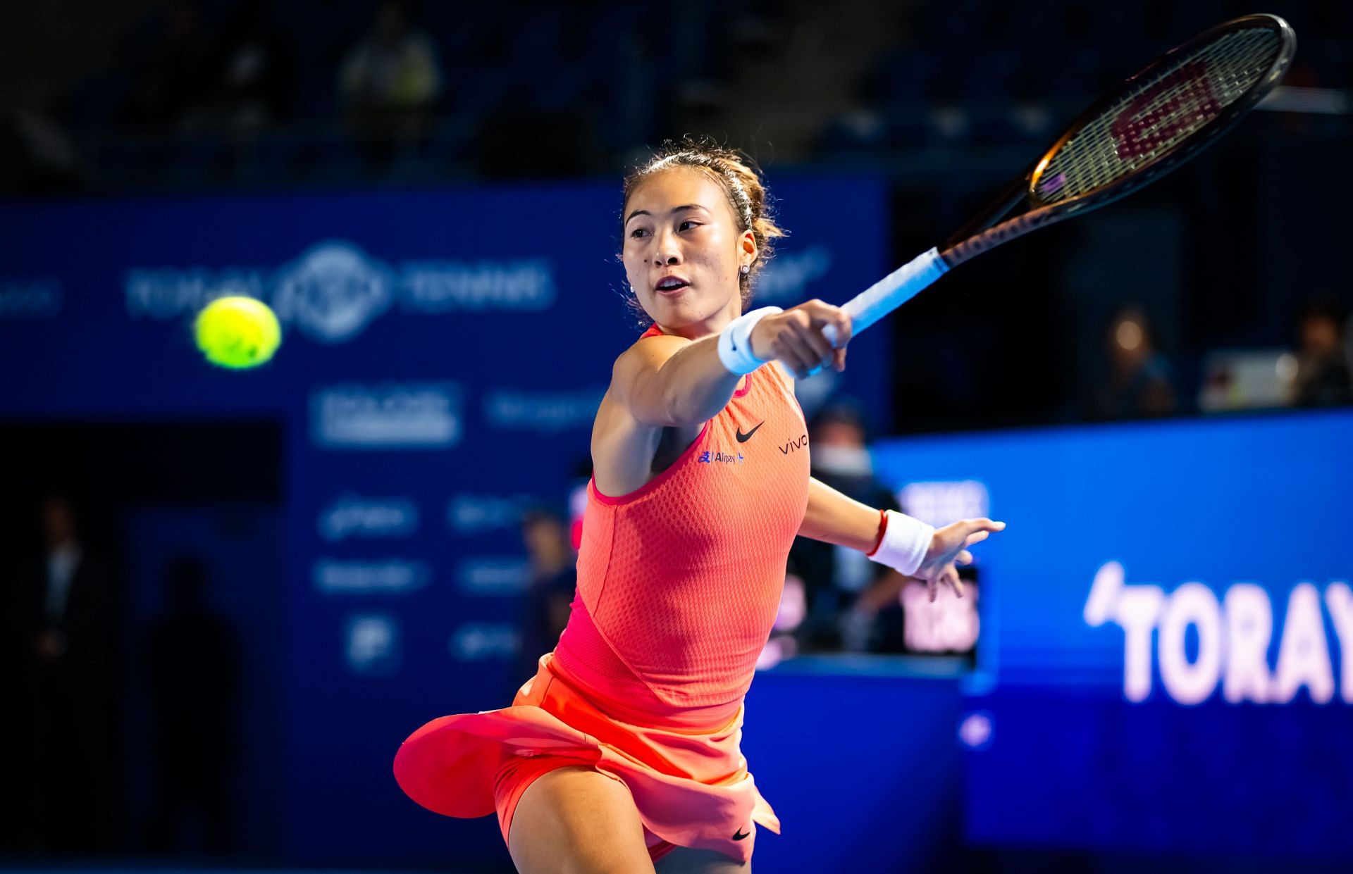 Zheng Qinwen in action at the 2024 Toray Pan Pacific Open (Picture: Getty)