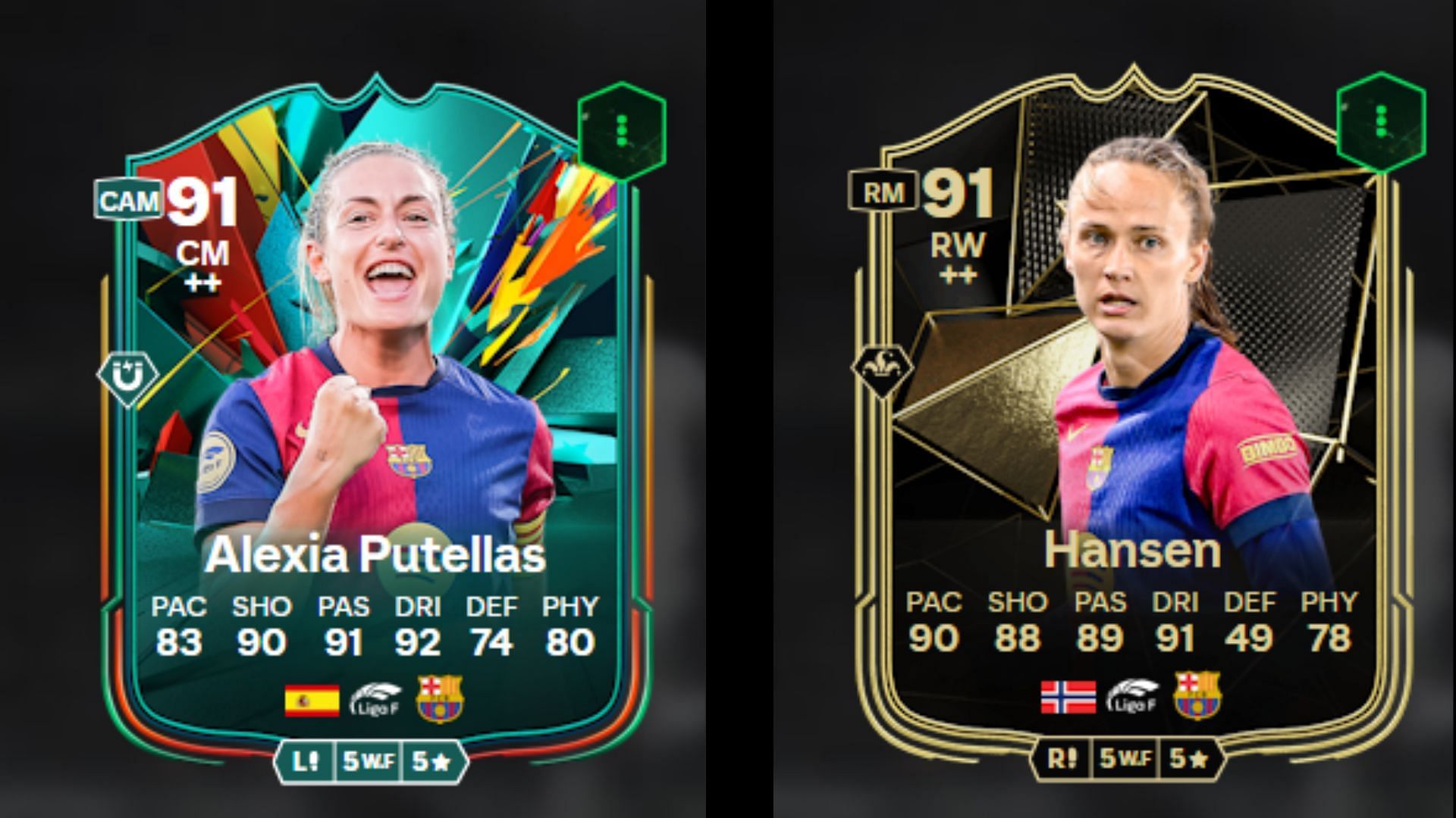 Putellas Total Rush and Hansen TOTW cards (Images via FUTBIN || EA Sports)