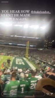 Sofia Gabay reacts to London's touchdown vs. the Eagles (Image via @sofia.gabay)